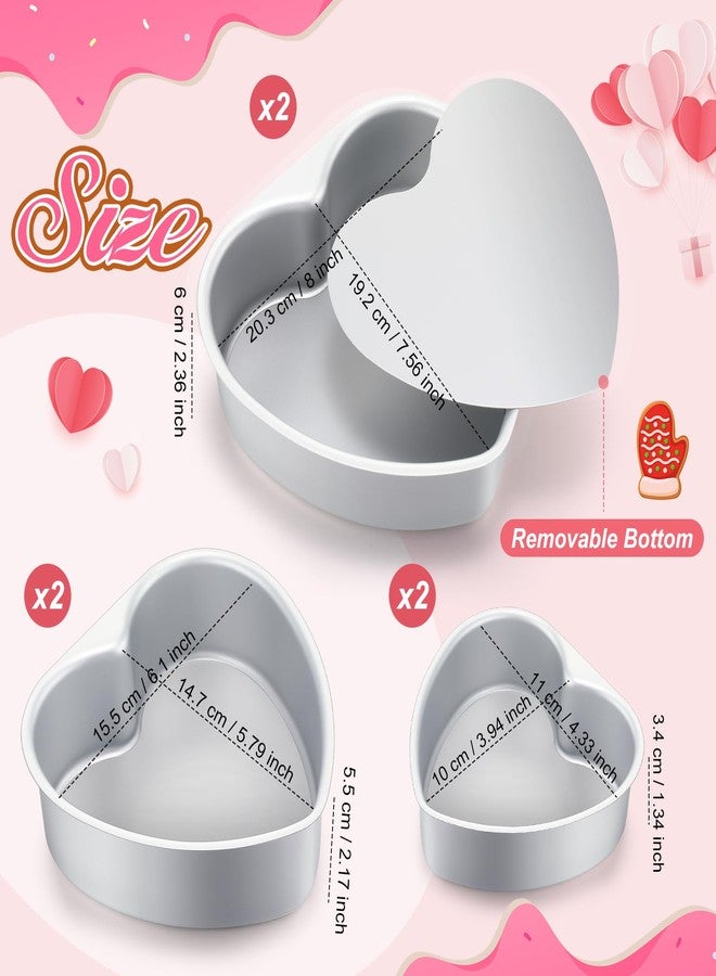 FoldTier 6 Pcs Valentine's Day Heart Cake Pan Aluminum Cake Pan with Removable Bottom 4 Inch/6 Inch/8 Inch Nonstick Baking DIY Baking Mold Tool for Valentines Xmas Wedding Birthday Holiday Party - Image 3